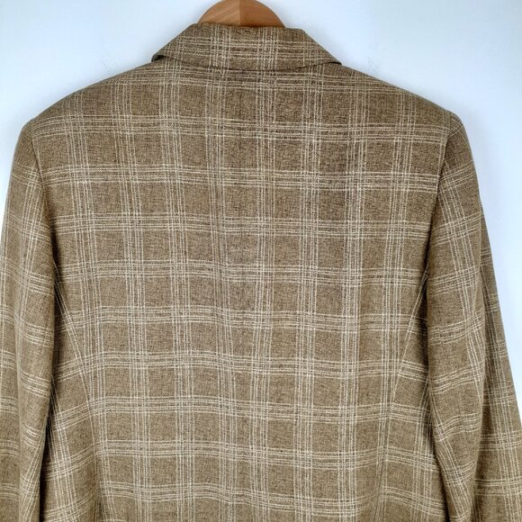 Made in Italy Linen Wool Blend Blazer, Size M. Brown Tan Mocha Plaid Vintage - Picture 8 of 14